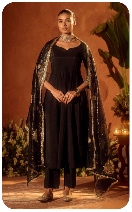 Black Colour Viscose Chanderi Kurti With Bottom Dupatta Wholesale Price In Surat SET0230